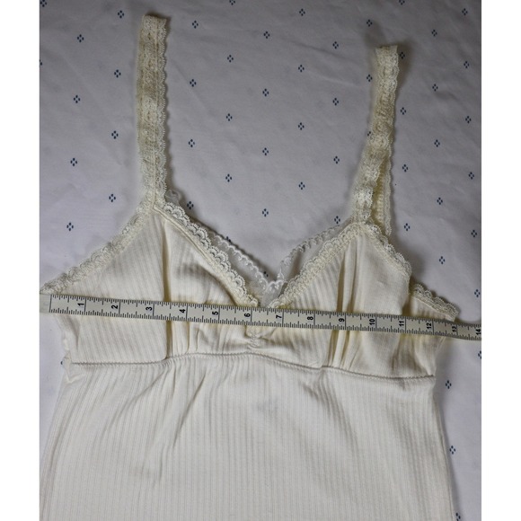 Y2K Poof Excellence Lace Trim Cami Tank Top BOHO Ribbed Knit Fairy Ivory Medium - Picture 6 of 8